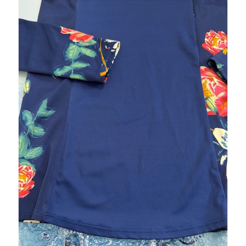 Roxy Blue Floral Solid Long Sleeve Pullover Rashguard Kids Girls Size M 10 - Picture 4 of 8